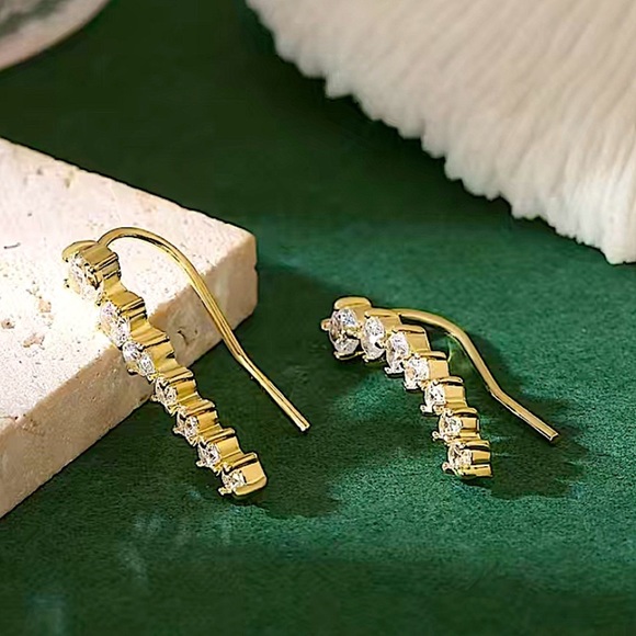 Gold Zircon Ear Climber, Ear Huggies, Minimalist - Picture 6 of 8